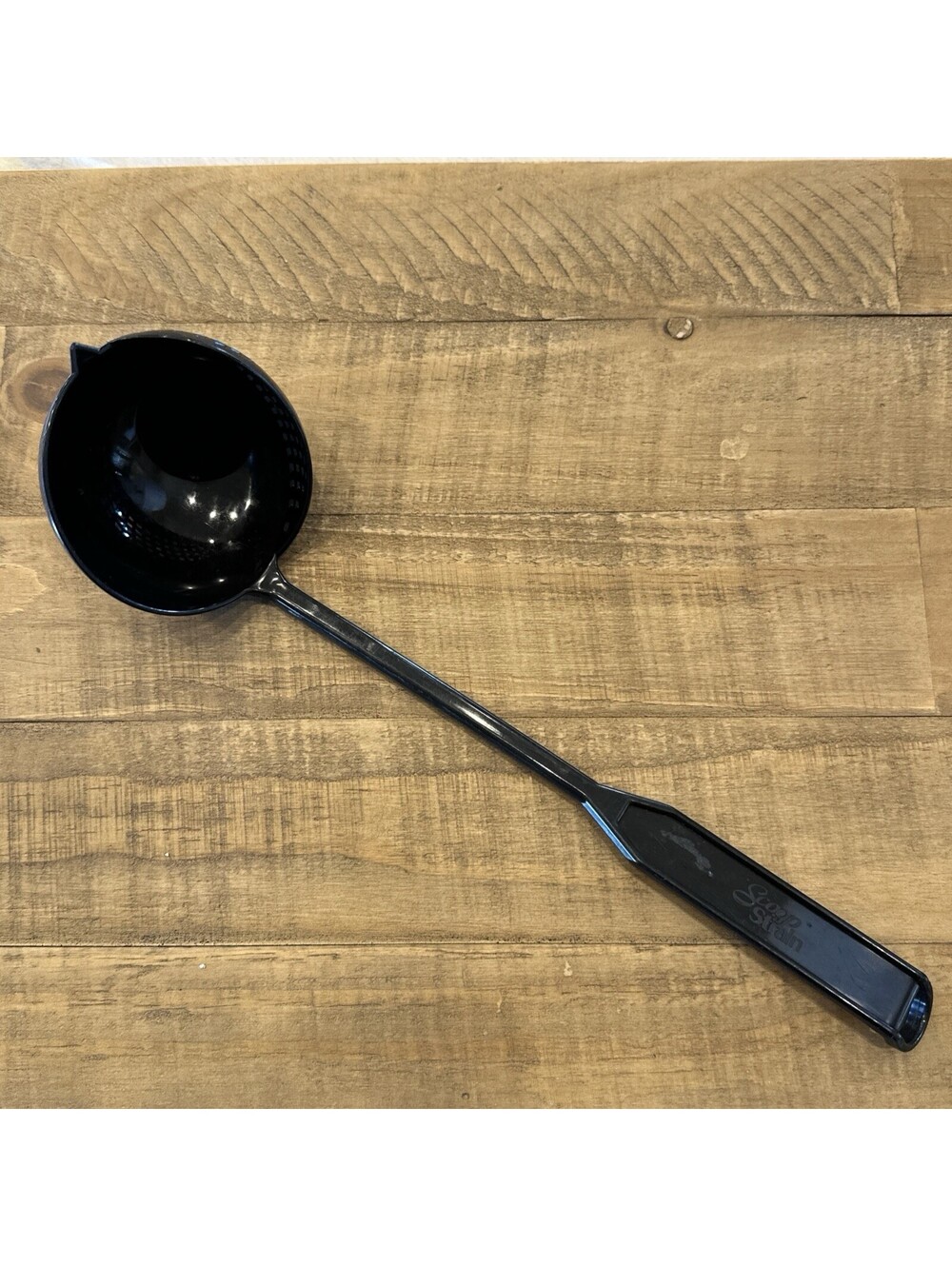 Scoop N' Strain Ladle Kitchen Tool 14” Long Black Plastic VGC